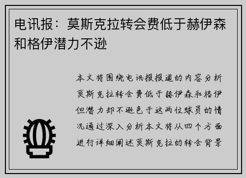 电讯报：莫斯克拉转会费低于赫伊森和格伊潜力不逊
